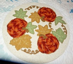 New Autumn Pumpkin &amp; Leaves Beaded Placemat 14&quot; Fall Thanksgiving Decor - £38.88 GBP