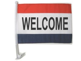 WELCOME red, whit & blude Car Window Clip On Flag - Sold by the dozen starting a - £48.60 GBP