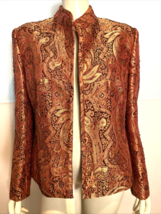 Vintage Neiman Marcus Women&#39;s Brocade Beaded Jacket Gold/Red L - $94.99