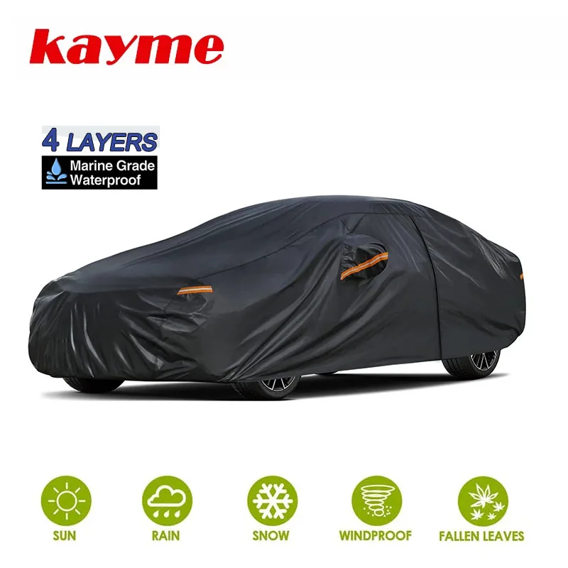 Kayme Black Heavy Duty Cotton Car Cover Waterproof All Weather, Full Exterior - £77.65 GBP+