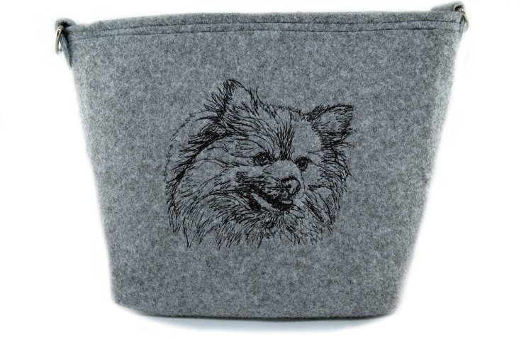 Primary image for Pomeranian, Felt, gray bag, Shoulder bag with dog, Handbag, Pouch, High quality