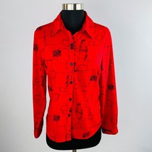 Kim Rogers Petite Medium PM Red Black Abstract Print Button Down Shirt - £12.19 GBP