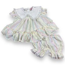 Vtg Martha&#39;s Miniatures Infant Multi Stripe Ruffle Dress Baby Bloomers 1... - $56.93