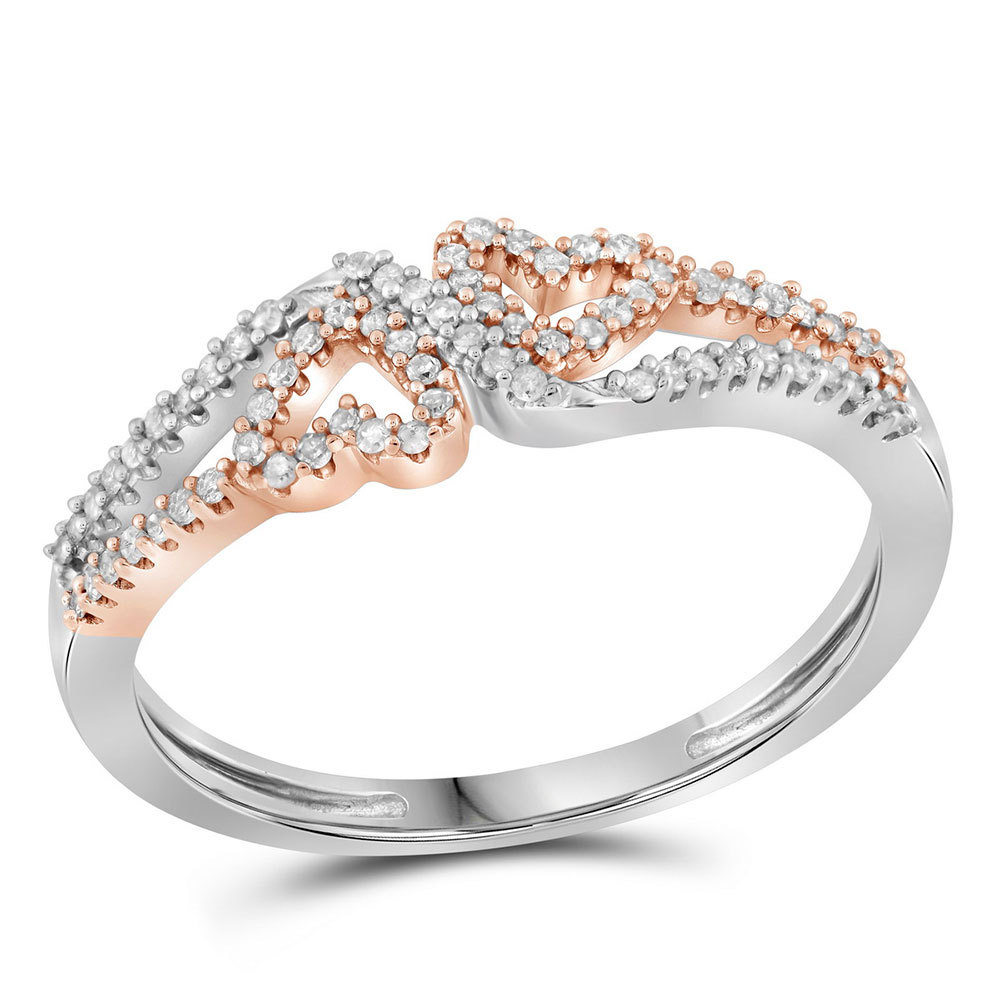 10k White Gold Womens Round Diamond Heart Love 2-tone Ring 1/5 Cttw