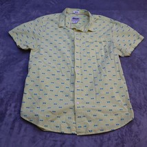 Plugg Shirt Men Large Short Sleeve Button Up Casual Yellow Blue Sunglasses - £19.31 GBP