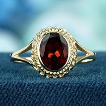 Natural Garnet Vintage Style Rope Ring in Solid 9K Yellow Gold - £488.46 GBP