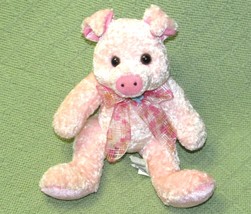 Plush Pig Walmart Pink Stuffed Animals 7" Sitting With Bow Soft Toy Beady Eyes - $4.50