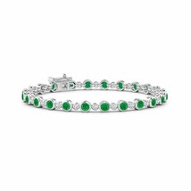 ANGARA Natural 3.24 Ct Emerald and Diamond Tennis Bracelet in 14K Solid Gold - £2,486.61 GBP