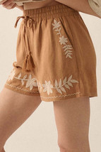 Khaki Embroidered Boho Tasseled Drawstring Elastic Waistband Casual shorts - $251.77 MXN