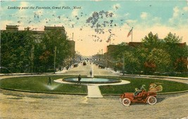 DB MT Postcard C757 Looking Past the Fountain Great Falls 1911 Cancel Damage - $5.94