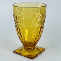 5 inch Amber Gold Indiana Daisy 9 Ounce Square Footed Vintage Glass Tumbler - $8.77