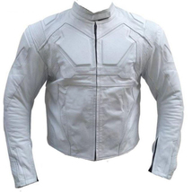 Men&#39;s White Color Racing Motorcycle Genuine Leather Safety Pads Handmade Jacket - £144.66 GBP