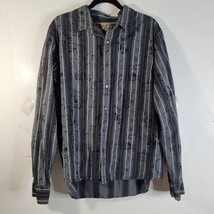 Mens Vintage Red Button Front Gray/light Blue Stripe Shirt Size XXL - £12.01 GBP