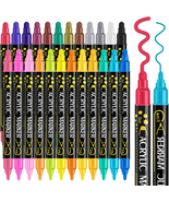 Betem 24 Colors Dual Tip Acrylic Paint Pens Markers, Premium Acrylic Pai... - £16.79 GBP