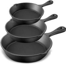 3 Pack Pre-Seasoned Cast Iron Skillet Set 6/ 8/10 In Non-Stick Chef Fryi... - £54.26 GBP