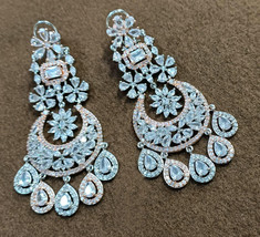 Bollywood Style Indian High Quality CZ Long Earrings Chandler Set Gold Silver - £67.60 GBP