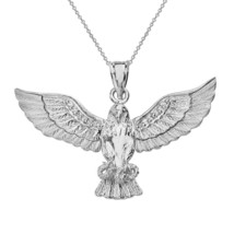 925 Sterling Silver Eagle Wide Wingspan With Snake CZ Pendant Necklace - £55.83 GBP+