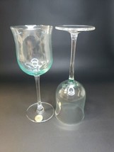 2 Block Crystal Green Balloon Wine Goblet Hand Blown Glasses - £22.13 GBP