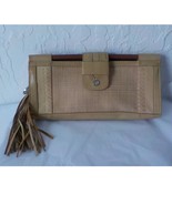 Relic Purse Clutch Wristlet strap Beige Wood Snap On Faux Leather Fabric... - $9.89