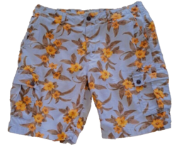 Lucky Brand Shorts Mens 36 Blue Brown Orange Cargo Floral Linen Blend Drawstring - £21.27 GBP