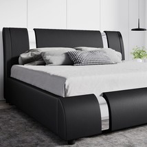 Sha Cerlin Modern Faux Leather Queen Bed Frame With Adjustable Headboard, Black - £234.43 GBP