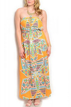 Bellezza Ladies Womens Strapless Maxi Sundress Orange Geometric Casual S... - £19.74 GBP