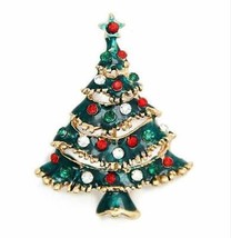 Stunning diamonte gold plated vintage look christmas tree brooch cake pin b4 - £14.72 GBP