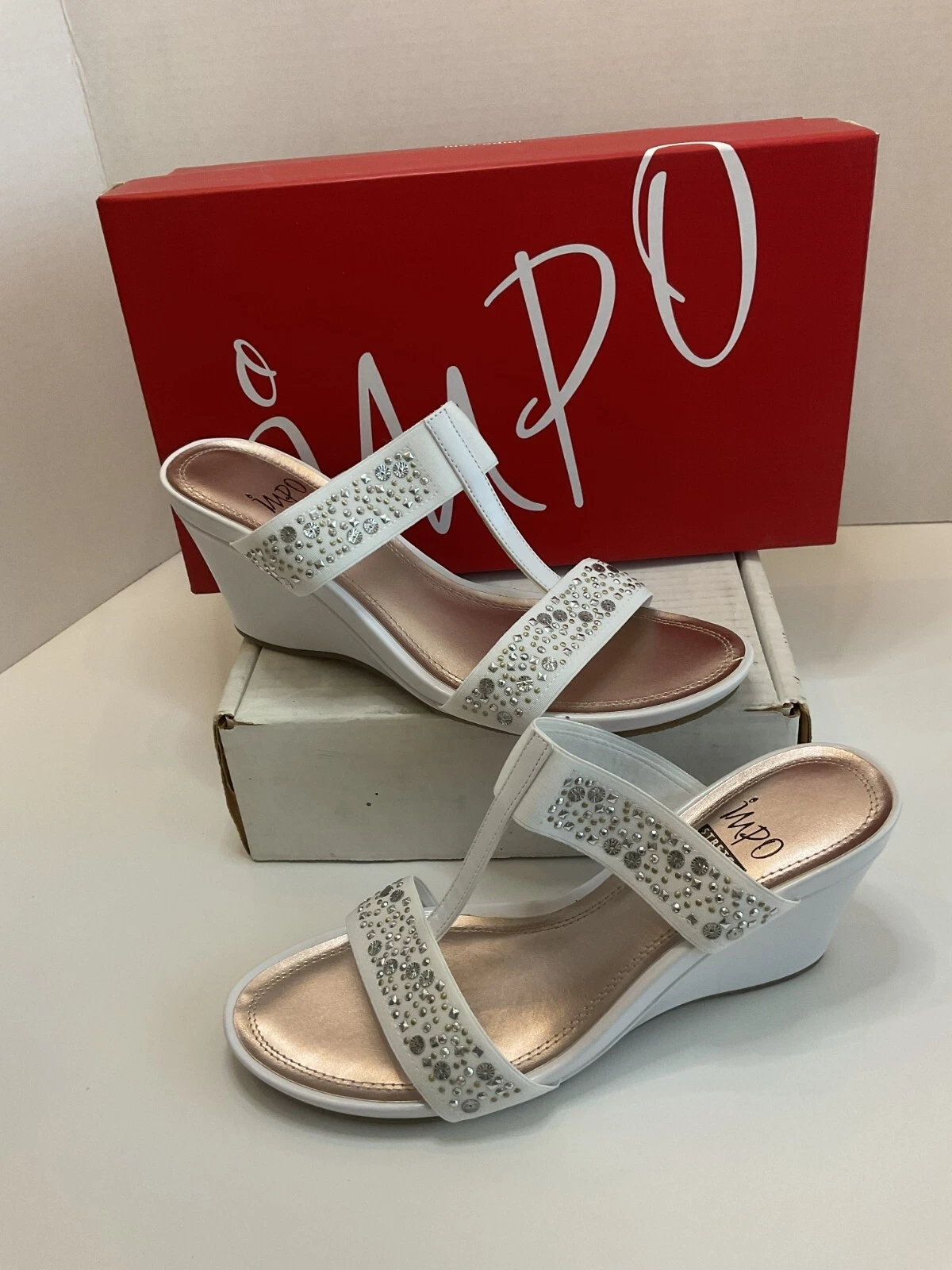 Impo Valley II Stretch Womens White Heel Bling Sandal Wedge Heels Size 8... - $59.99