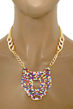 Handmade One-Of-A-Kind Multicolor Rhinestones Panther Tiger Face Casual Necklace - £12.70 GBP