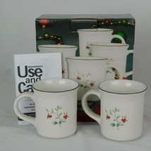 Pfaltzgraff Winterberry Set of 4 Coffee Mugs 12 oz Holly Christmas New In Box - £27.39 GBP