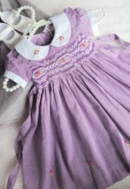 Lilac Gingham Smocked Embroidered Baby Girl Dress.  Toddler Vintage Easter Dress - £30.83 GBP