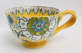 Anthropologie Elka Ayaka Floral Twisted Handle Footed Coffee Mug Cup Multi-Color - £27.14 GBP