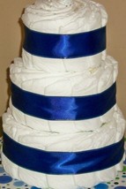 Royal Blue and White Theme Baby Shower 3 Tier Diaper Cake Table Centerpiece Gift - £35.55 GBP