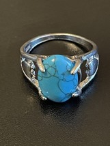 Turquoise Stone S925 Sterling Silver Woman Heart Ring Size 8 - £11.74 GBP