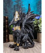 Blue Sapphire Golden Armored Combat Dragon Standing Guard In Faux Stone ... - €23,41 EUR