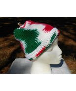 Hand-Made Crocheted Christmas Hat With a Jingle Bell on top/ Red,green & White - $12.50