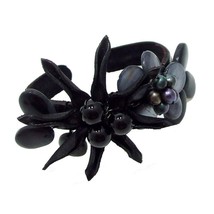 Funky Black Leather Flower Mix Stone Adjustable Cuff - £20.37 GBP