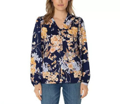 Well Worn Women&#39;s Plus Size 3X Navy Floral Long Sleeve Blouse Top NWT - £8.96 GBP