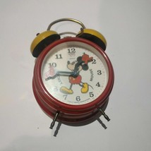 Rare Vintage Mickey Mouse Walt Disney Red Bradley Wind Up Alarm Clock - £43.81 GBP