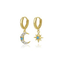 S&#39;STEEL 925 Silver Asymmetry Star Moon Zircon Opal Designer Earrings For Women V - £16.49 GBP