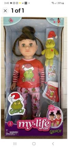 My Life Grinch Brunette Doll Plush Christmas Stocking Slippers Cindy Lou Who 18” - $81.33
