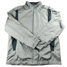 Vintage Starter Jacket Windbreaker Mens Medium Gray Black Stripe Full Zip 90s - £9.57 GBP