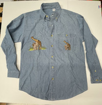 Blue chambray men’s long sleeve shirt Size Small Decorated as Womans Top - £6.84 GBP
