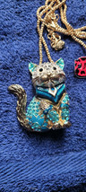New Betsey Johnson Necklace Cat Ick Blue Rhinestone Dressy Collectible D... - $14.99