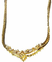 Vintage Signed Christian Dior Gold Tone w/ Rhinestones Necklace V Shaped 17” L - £85.56 GBP