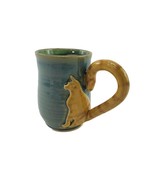 The Imperfect Potters Cat Kitten Coffee Mug Cup Blue Yellow Tail Glazed - $368.87 MXN