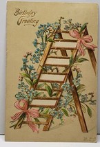 Golden Ladder Adorned with Flower &amp; Bows Birthday 1911 Embossed Postcard... - $5.99