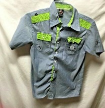 New York NY Enyce Boys Sz 12 Button Up Shirt Blue Green Animal Print Trim  - $8.42