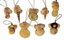Vintage Handmade White Haired &quot;Old Lady&quot; Seashell Angel Christmas Ornaments CUTE - £19.54 GBP