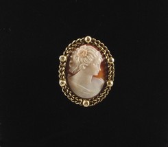 Oval Cameo Lady Carved Shell Gold Tone Filigree Back Brooch Pendant 1.75&quot; Box - £31.50 GBP
